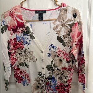 White House Black Market Floral Cardigan in Red and Blue